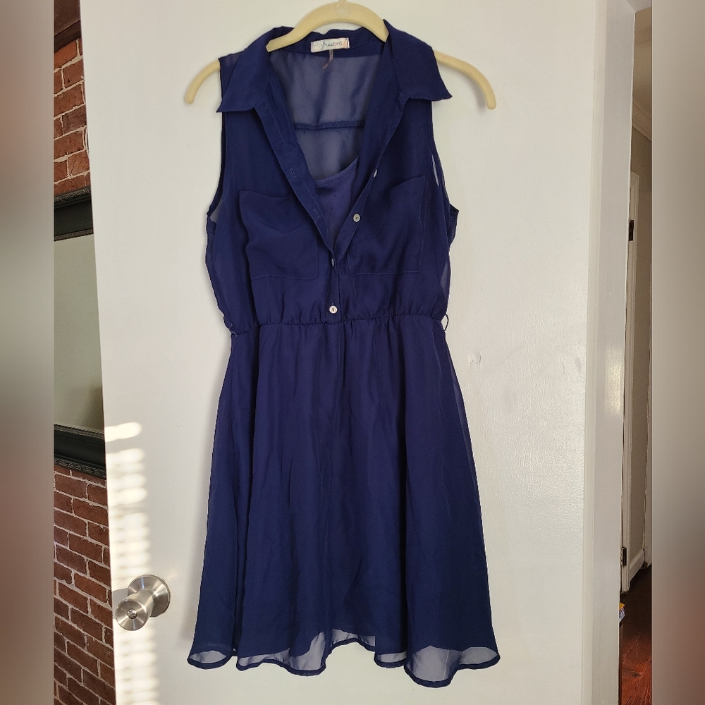 Freebird - Med - Navy blue - One piece with sheer over lay